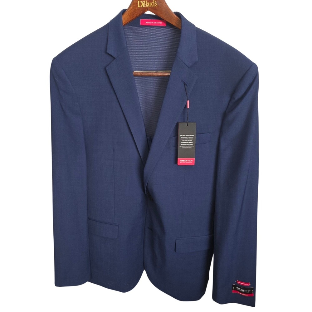 Awearness Kenneth Cole‎ Blazer Mens 44L Blue Slim Fit Wool Stretch Two Button